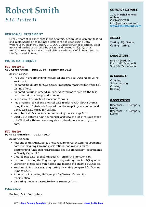etl testing resume sample